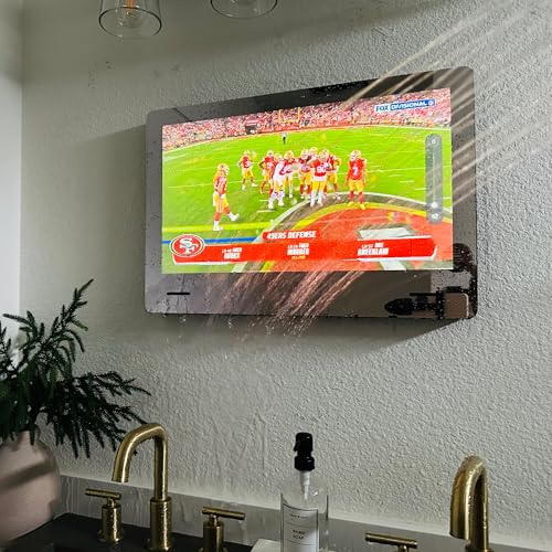 SYLVOX 32 Inch TV Mirror, Smart Google Television 1080P FHD Mirror Wall Mount Design Television IP66 Waterproof, DVB-C/T2/S2 | WiFi, Google Assistant, for Shower, Bathroom
