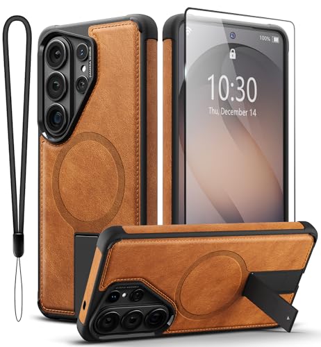 VENDOOT for Samsung Galaxy S26 Ultra case Leather, Built-in Invisible Stand [Compatible with Magsafe] Protective Slim,Drop Protection for S26 Ultra case with Kickstand (Orange)