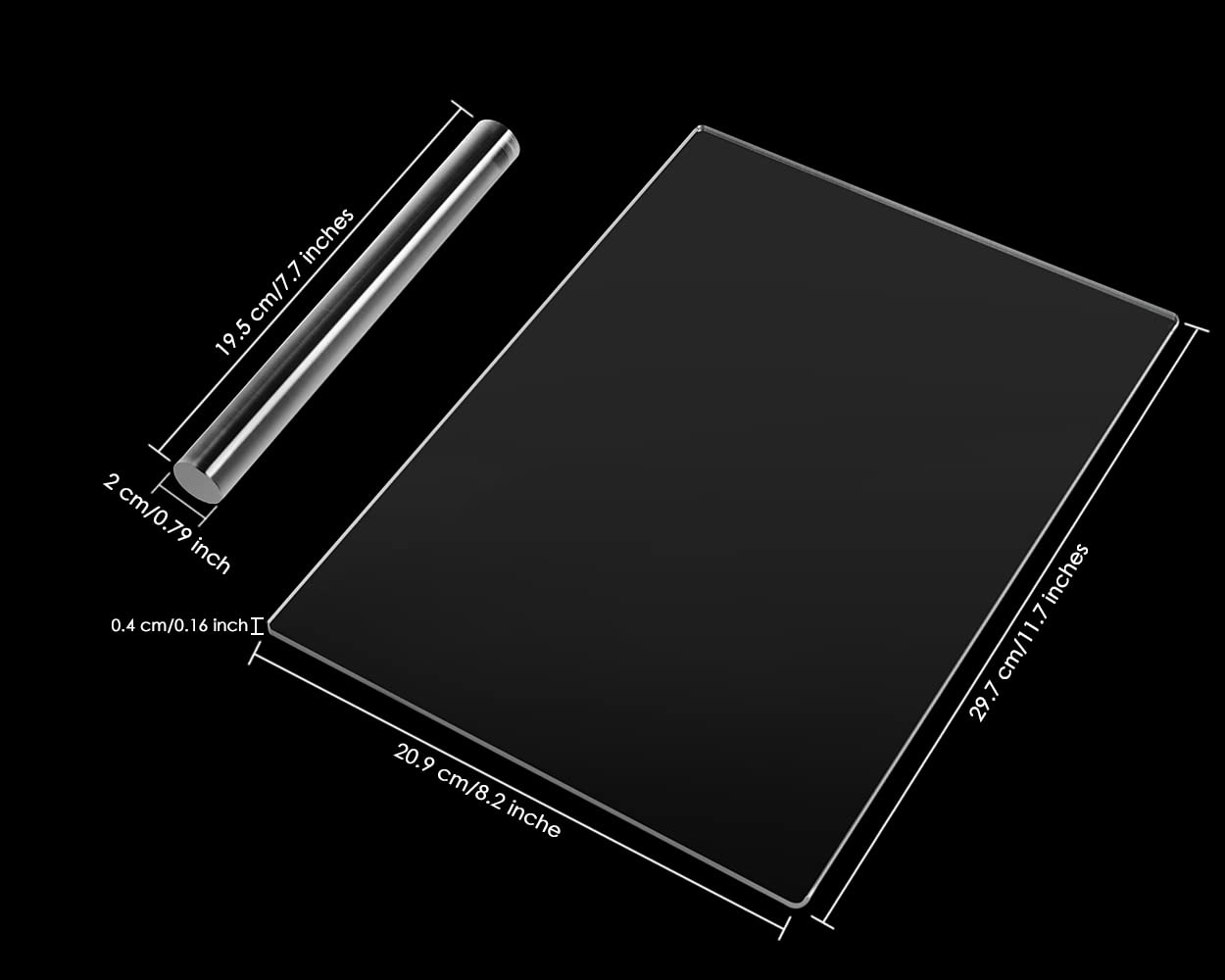 DS. DISTINCTIVE STYLE Acrylic Clay Roller and A4 Size Acrylic Sheet for Polymer Clay Rolling Pin with Clear Board Sheet DIY Rolling Tools for Clay Modelling and Shaping