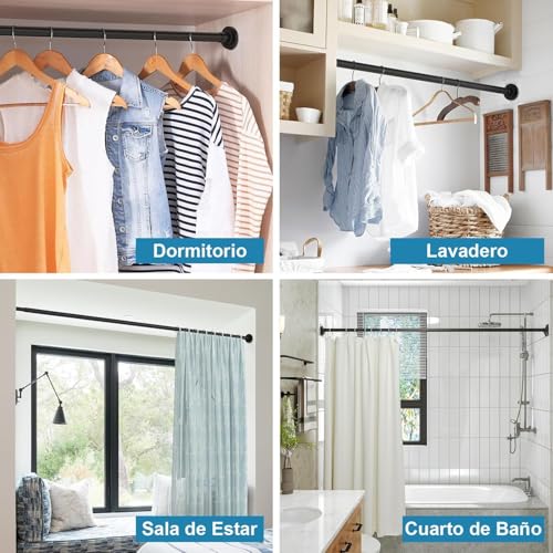 Barra de Cortina Baño LUANMA, Tubo Cortina Ducha (70-110CM), Negro, Acero Inoxidable 304, Montaje Pared, Sin Perforación, Extensible