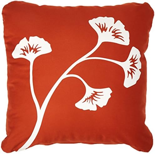 Wabisabi Green Gingko Leaf Decorative Modern Organic Cotton Square Throw Pillow Cover, 18 by 18-Inch, Floral, Rust Orange