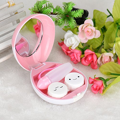 Travel Contact Lens Cases, Contact Lenses Solution Travel Size Holder with Mirror, Cute Egg Contacts Lens Tweezers Container Kit Mini Box for Contact Lens Care