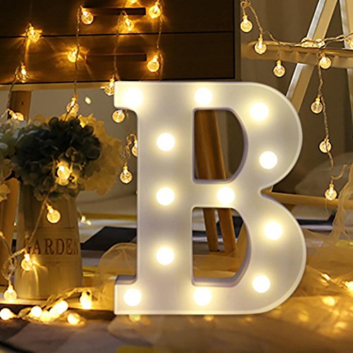 Snowfoller LED Letter Lights A-Z Plastic Letters Standing Hanging Light up Christmas Room Decorative Valentine Romance Atmosphere Party (B)