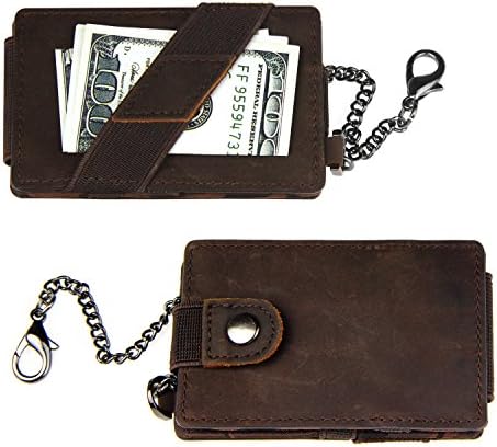 Men RFID Blocking Wallet Bifold With Chain Card Holder Crazy Horse Front Pocket Coffee