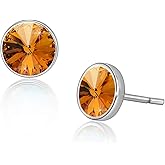 Round Austrian Crystal Stud Earrings for Women Fashion 925 Sterling Silver Hypoallergenic Jewelry