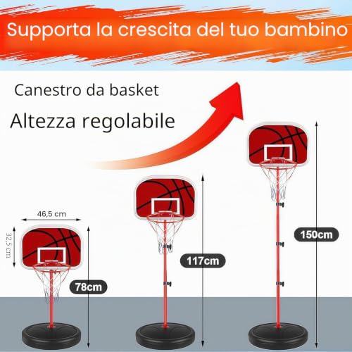 Kezidhp Children's Basketball Hoop with 3 Balls, 1 Pump, Adjustable Height 50-150 cm, for 3 to 8 Years Children, Indoor and Outdoor