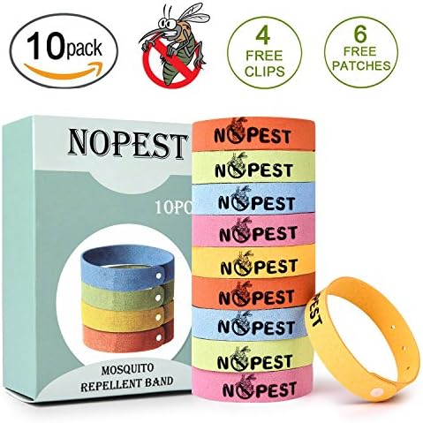 NOPEST Mosquito Repellent Bracelets - 10Pack 100% Natural Waterproof Bug & Insect Wristbands For Kids/Adults Travel Personal Protection Non-Toxic Safe Pest Control For Outdoor