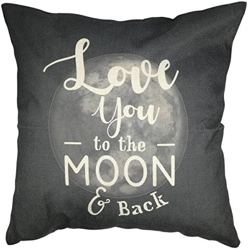 Arundeal Decorative Throw Pillow Case Covers, Dark Grey, 18 x 18 Inches, I Love You to The Moon and Back