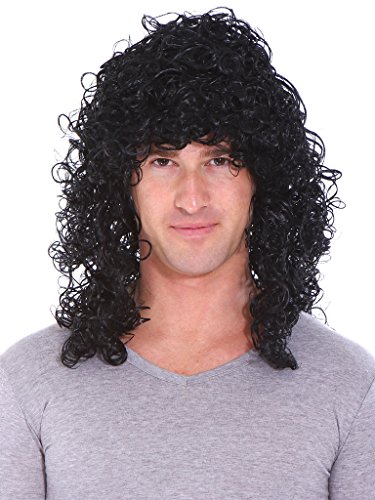 Men Male Cosplay Costume Curly Rocker Black Punk Full Hair Party Wigs Black