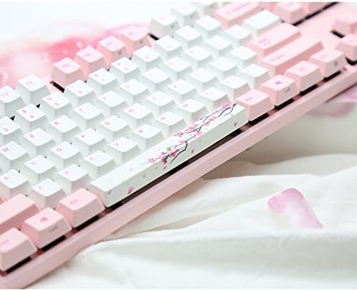 Varmilo 87 Key Cherry Silver Mx Switches Sakura White Keycaps and Pink Keycaps Dye Sublimation Printing Pink LED Lights Gaming Mechanical Keyboard VA87MS2P/PP88V VA87M