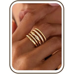 Turandoss Gold Stackable Rings Set for Women Non Tarnish | 14K Gold Plated, Trendy CZ Stackable Engagement Rings Stack, Thin