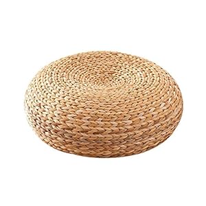 yestter Woven Straw Cushion, Round Thick Handmade Chair Cushion, Tatami Yoga Seat Cushion, Thick Round Floor Mat for Yoga, Meditation Cushion, Buddha Pouffe (45 x 15 cm)