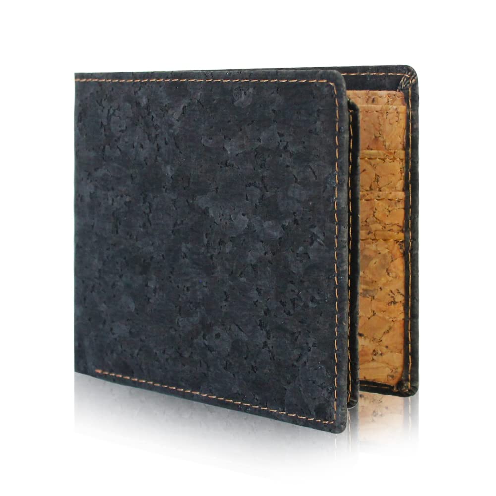 Boshiho RFID Blocking Cork Wallet, Slim Bifold Vegan Credit Card Holder Purse Eco Friendly Gift for Men and Women (Black A)