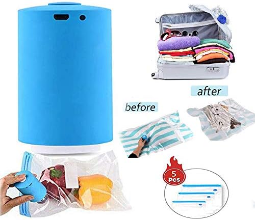 Mini Automatic Compression Vacuum Pump, Portable USB Rechargeable Electric Pump Sealer System with Saver Bags and Sealing Clips,Handheld Air Extractor for Packing Food Clothes 1 PACK
