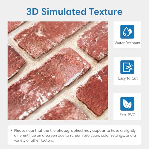 3D Self-Adhesive Brick Wall Panels, 10 Pieces, 30 x 40 cm, Self-Adhesive PVC 3D Decorative Brick Wall Panel for Living Room, Office, Kitchen, Waterproof