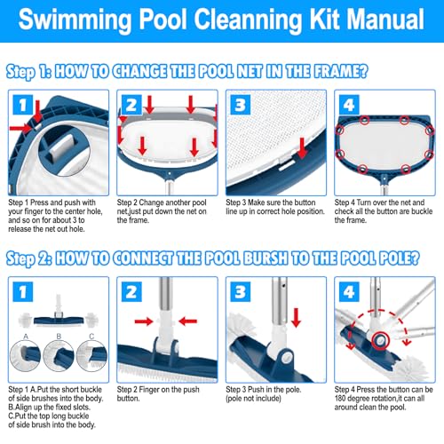 S-Union 2026 Manual Pool Cleaner, Brush & Skimmer Net Cleaning Kit, Portable Cleaning for Small Pools, Spa, Ja-Cuzzi, Hot Tub