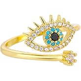 Grmpt Gold Plated Evil Eye Ring for Women Adjustable Rhinestone Evil Eye Rings