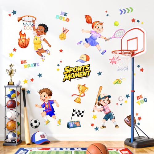 Tanlaby Sports Wall Stickers Football Decorative Vinyl Basketball Tennis Baseball for Children's Room Play Room Nursery Classroom