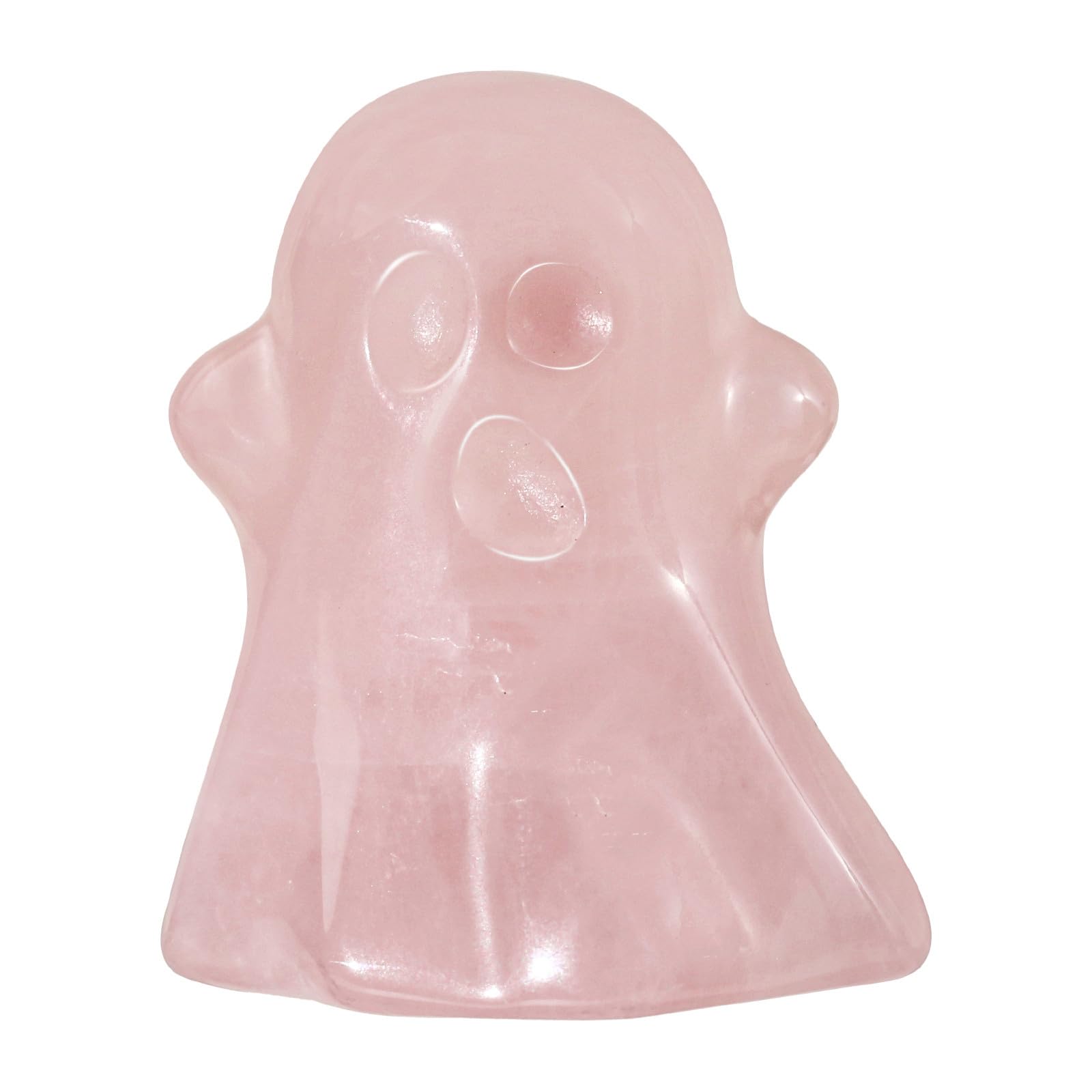 KYEYGWO Pack of 2 Hand Carved Rose Quartz Crystal Ghost Statue for Halloween Decoration, Mini Ghost Figurine Haunted House Ornaments