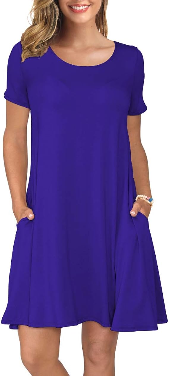 KORSIS Women's Summer Casual T Shirt Dresses Short Sleeve Swing Dress Pockets