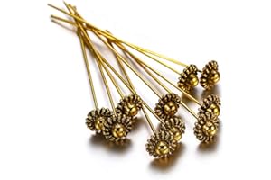 AGCFABS 20pcs 50mm Gold Flower Head Pins for Jewelry Making DIY Beads Ball Pins Needles Findings Women Jewelry Accessories Headpin (4Ancient Gold)