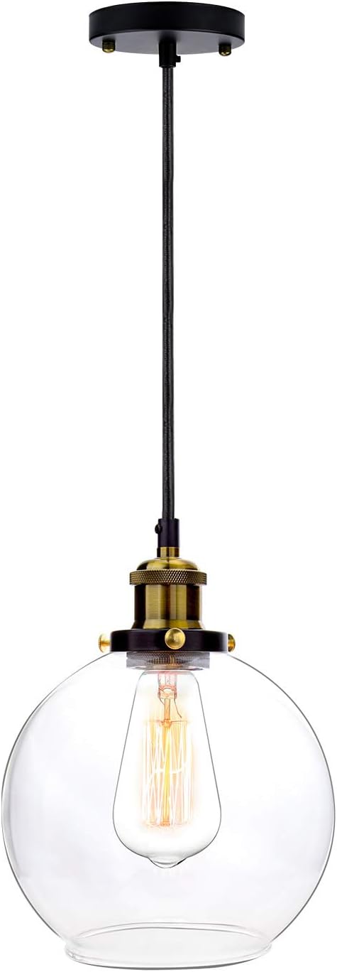 Frideko Vintage Ball Glass Ceiling Pendant Light -7.8 inch Industrial Style Globe Glass Lampshade Hanging Fixture Lighting with Adjustable Cord Length for Kitchen Island Dining Room(20cm) - - 