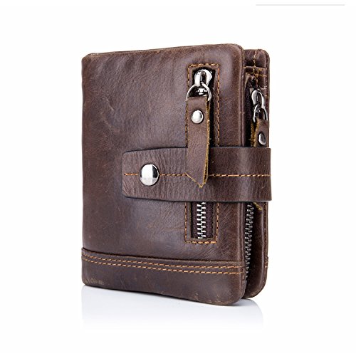 BULL CAPTAIN Men s Wallet Slim Leather Front Pocket Money Clip Premium Leather Bifold Wallets with Zipper Coin Pocket/Pouch QB-4 (Dark Brown)