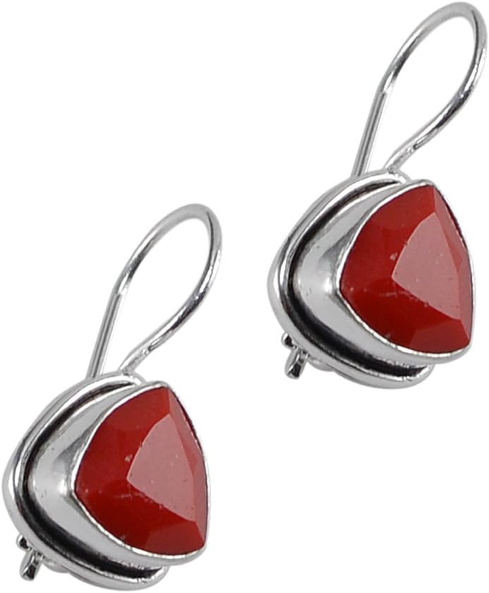 Silvesto India Red Coral Quartz Gemstone 925 Silver Plated Earring For Women & Girls PG-25409