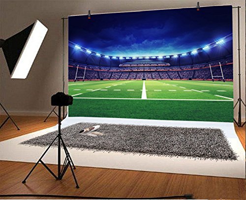 LFEEY 10x8ft Rugby Stadium Backdrop for Photography Illuminated Spectators Green Grass Field Photo Booth Sports Tournament Playground Photo Background for Portrait