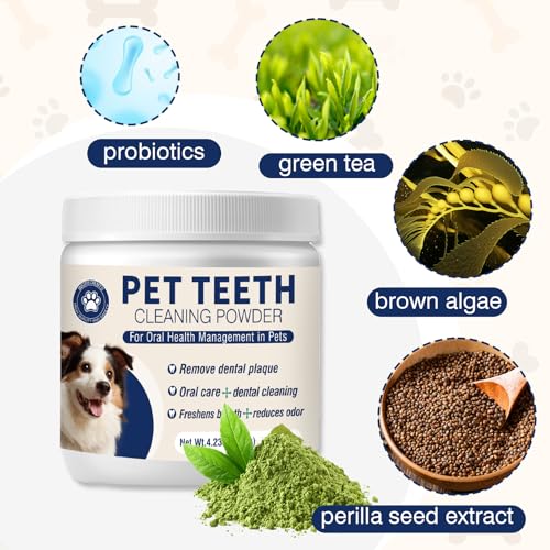 Dental Powder for Dogs Dog Teeth Cleaning Products Dog Tooth Cleaning Powder with Probiotics for Dogs Bad Breath Treatment Plaque and Tartar for Small Medium and Large Pet Dental Cleaner 120 Grams