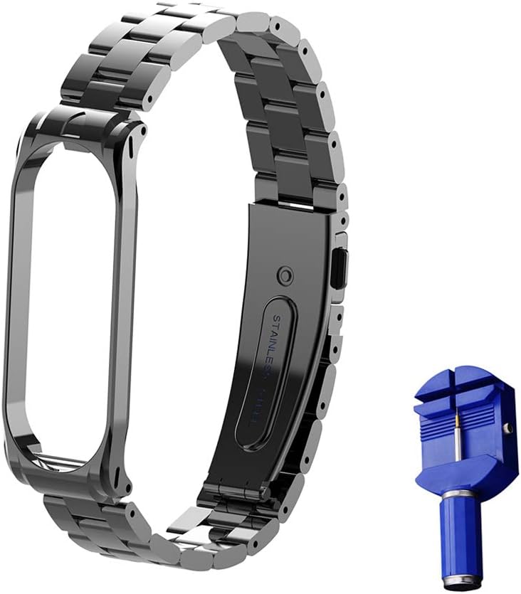 WANFEI For Xiaomi Mi Band 4 Strap Mi Band 3 Straps, Mi Band 4 Metal Wristband Spare Wristband Replacement Straps Bracelet Band Adjustable Straps for Xiaomi Mi Band 4 Mi Band 3 (No Tracker)