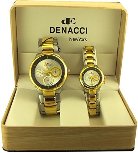 DENACCI - His &amp; Her Dress style Watch Gift Set two tone and yellow accents - 11