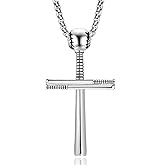 Aloluo Baseball Cross Necklaces for Men Women Stainless Steel Baseball Bat Pendant Sport Jewelry Gifts