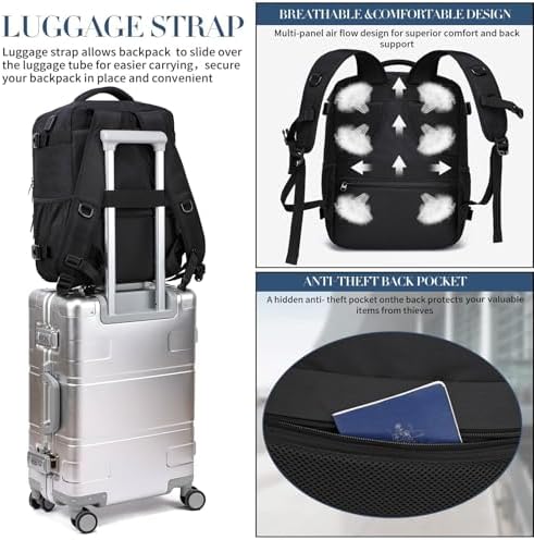Ryanair Handgepäck 40x30x20 Rucksack 40x30x20 Eurowings Handgepäck Rucksack Flugzeug Reiserucksack Herren Handgepäck Tasche Laptop Rucksack 14 Zoll mit USB Ladeanschluss Reisetasche für Damen,Schwarz