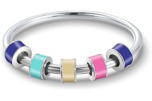 LOVECOM 925 Sterling Silver Fidget Ring Anti Anxiety Ring With Colorful Enamel Beads Stress Relief Spinner Ring For Women Men Releases Anxiety Spinning Rotate Stacking Ring Jewelry Christmas Gifts