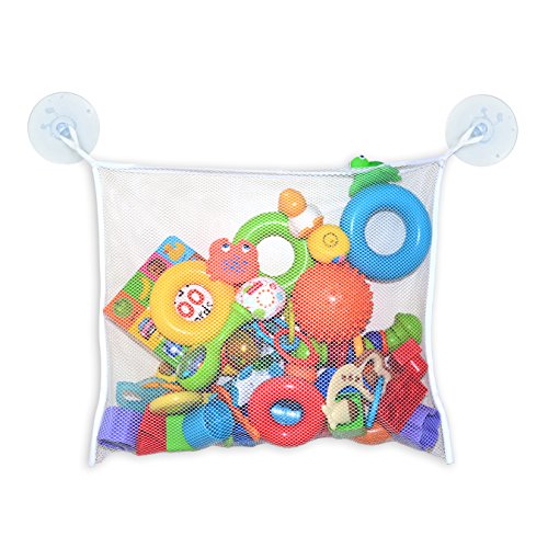 Mesh Bag Bath Toy Organizer for Baby by MintPear, Extra Large with Two Large Strong Suction Cups, Great for Delicate Laundry, Lingerie and Makeup Tools, Best for Shower, Swimming and Beach (White)