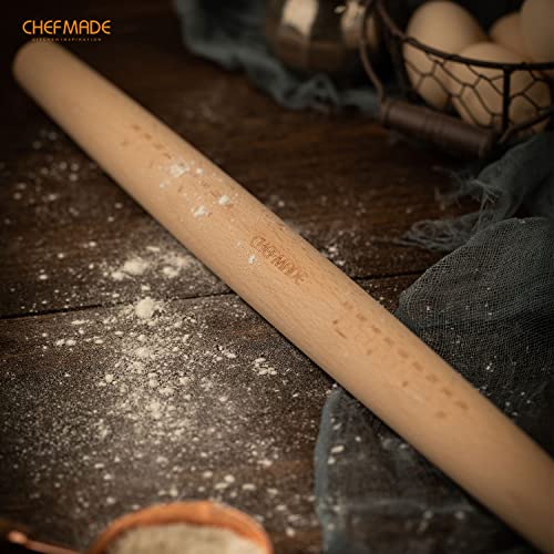CHEFMADE 18Inch Wooden French Rolling Pin for Baking Pizza Dough, Pie & Cookie Essential