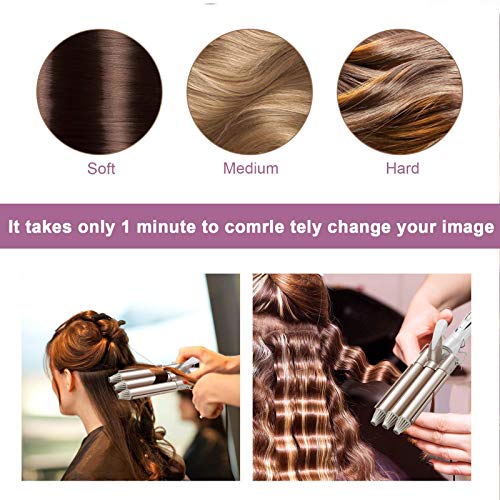 3 Barrel Curler Waver, 3 Barrel Hair Waver Curling Iron Wand with LCD Display Adjustable