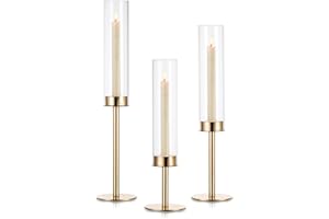 Candlestick Candle Holder Gold Hurricane: Candeldo Taper Candle Holders for Wedding Glass Table Centerpiece for Dining Tables Set of 3 Tall Christmas Candles Stand