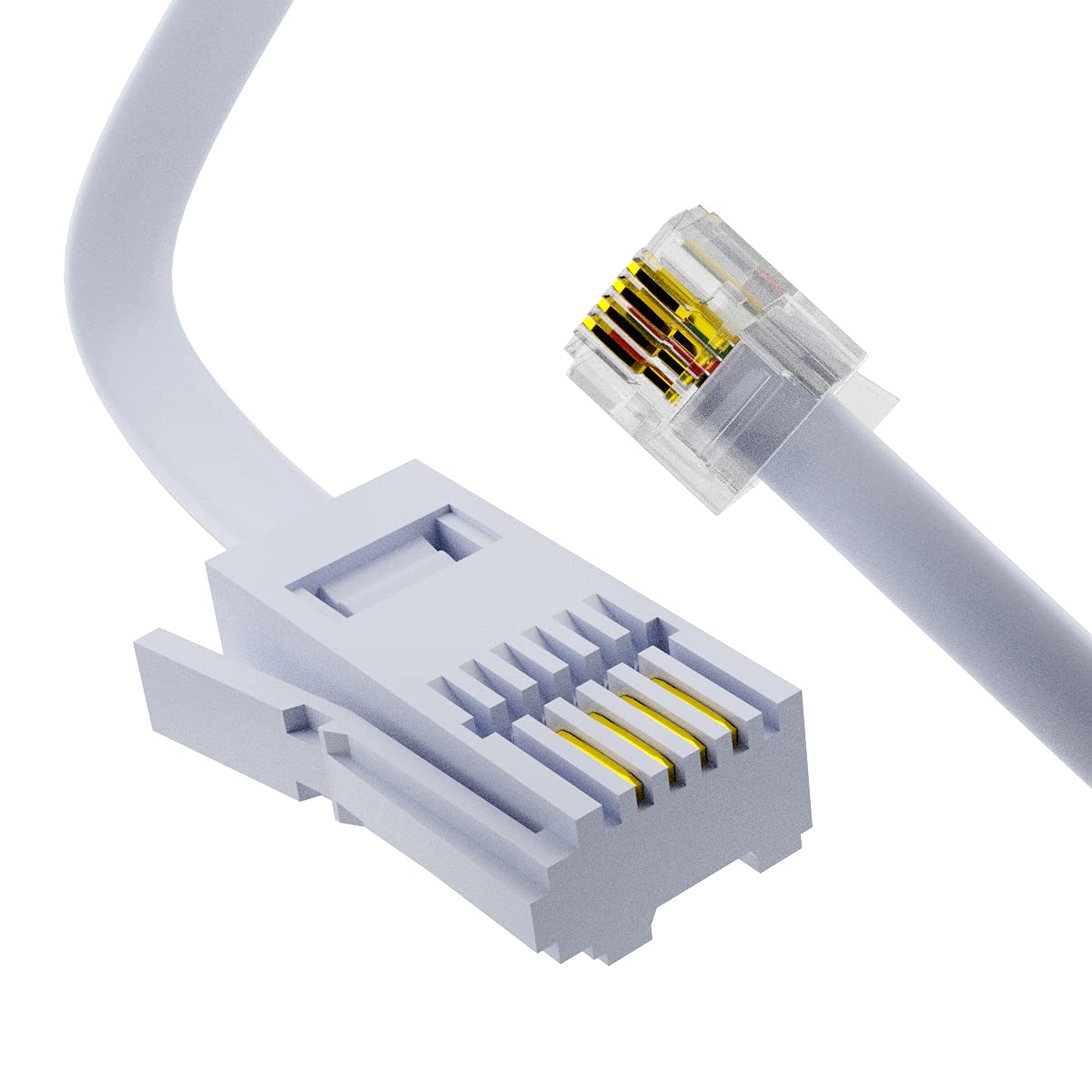 ASNQ BT Telephone to RJ11 Cable Long 2m - BT cable 4 Pin Wire 6P4C ADSL Modem Phone Plug Male Broadband Cable, Extension Lead for Landline, Modem, Fax, Dial-up White