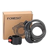 Bike Lock Cable, Foneso Bicycle Cable Lock, Self Coiling Resettable Combination Cable Bike Locks with Free Mounting Bracket, 12mm x 1200mm.
