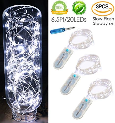 [3-PACK] Fairy Lights Twinkle string lights battery operated 2 Modes Steady On/Twinkling 20 LED String Lights 7FT Copper Wire Wedding Fairy Lights for Bedroom,Wedding,Festival Decor(Daylight White)