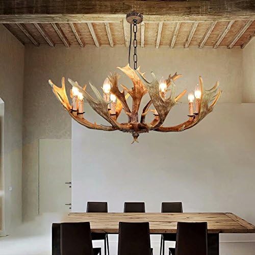 SHF Resin Antler Chandeliers Faux Antler Fixture 8 Light 4 Feet Matching Chain(Bulbs Not Included)