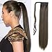 SARLA Ponytail Hair Extension Wrap Around Long Straight 24 Inch Synthetic Hairpiece for Women Dark Brown