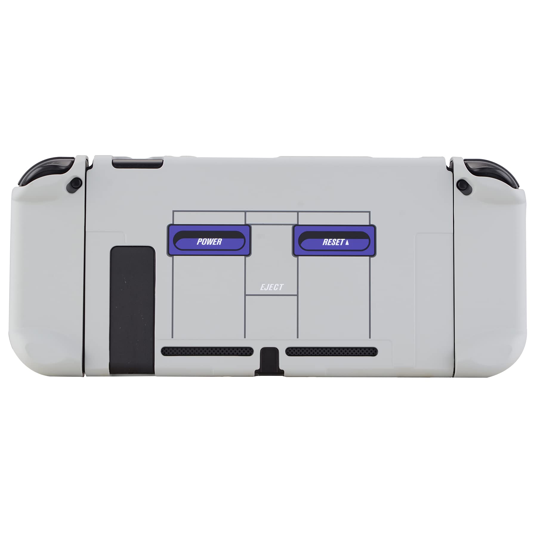 eXtremeRate PlayVital Back Cover for Nintendo Switch Console, NS Joycon Handheld Controller Protector Hard Shell, Dockable Protective Case with Purple ABXY Direction Button Caps - Classics SNES Style