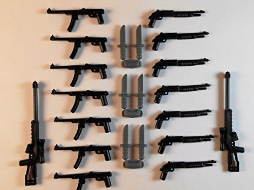 Guns for Lego Minifigures. Lot of 22. New!! Sniper rifle shotgun Star Wars Batman Knifes Weapons