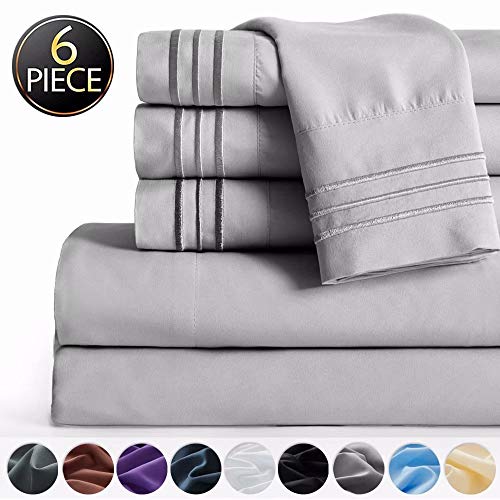 SAKIAO 6PC King Size Bed Sheets Set Brushed Microfiber 1800 Thread