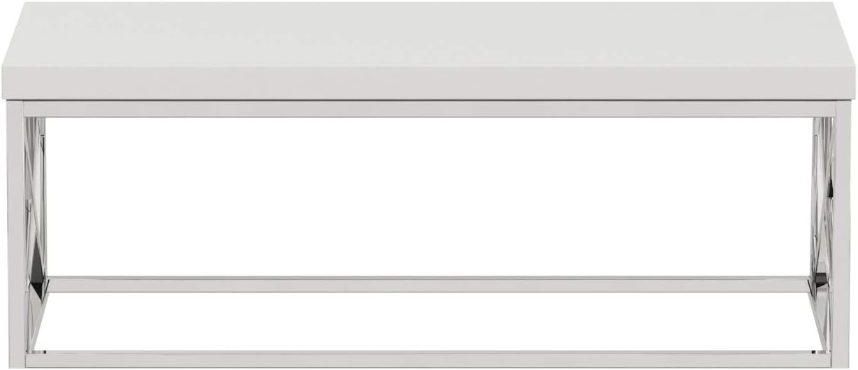 Monarch Specialties Modern Coffee Table for Living Room Center Table with Metal Frame, 44 Inch L, Glossy White / Chrome: Kitchen & Dining