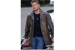 SUPERNATURAL (2005–PRESENT) CW NETWORK Dean Winchester in Brown Leather Jacket Leaning Back Against His Car - 8x10 Photograph/Photo