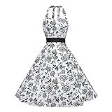 YUSHENGSM 50s Halter Flock Tattoo Prom Party Cocktail White Dress